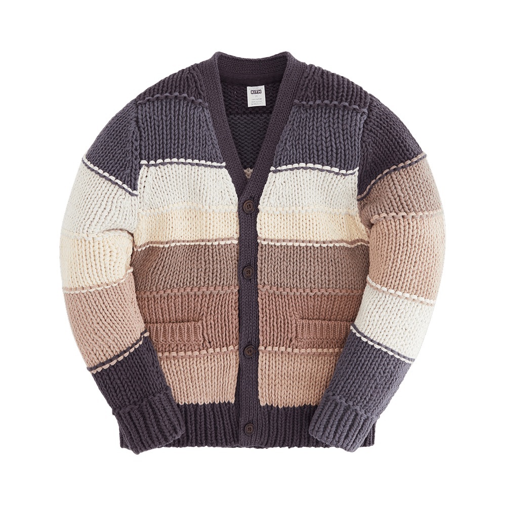 Kith Striped Chunky Knit Cardigan - Cream, Tan, Brown, Gray